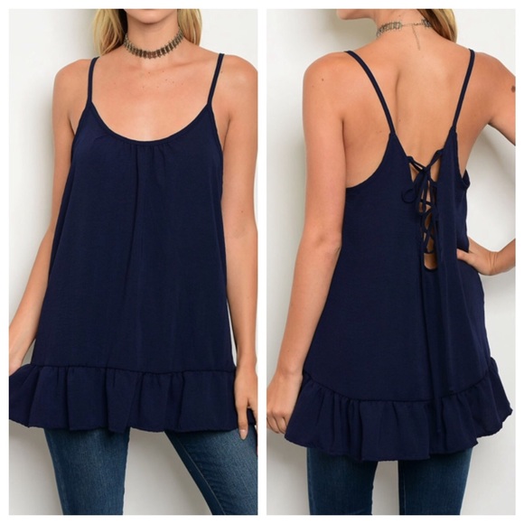 Navy Tie Back Tunic Tank - Picture 2 of 8